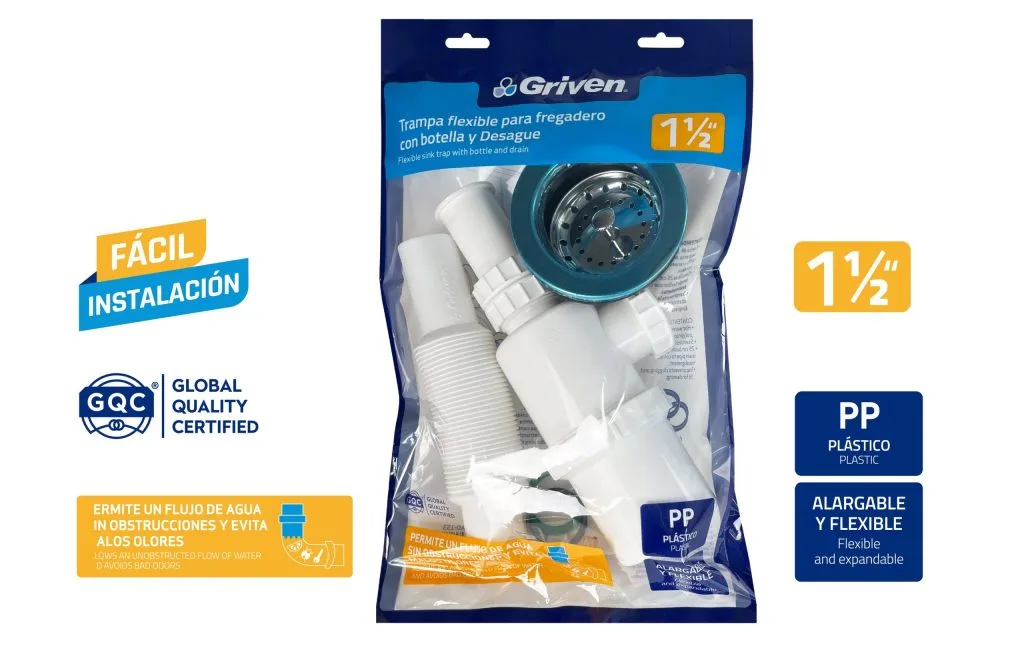 SIFON EXTENS 1-1/2" P/FREG C/BOTELLA GRI