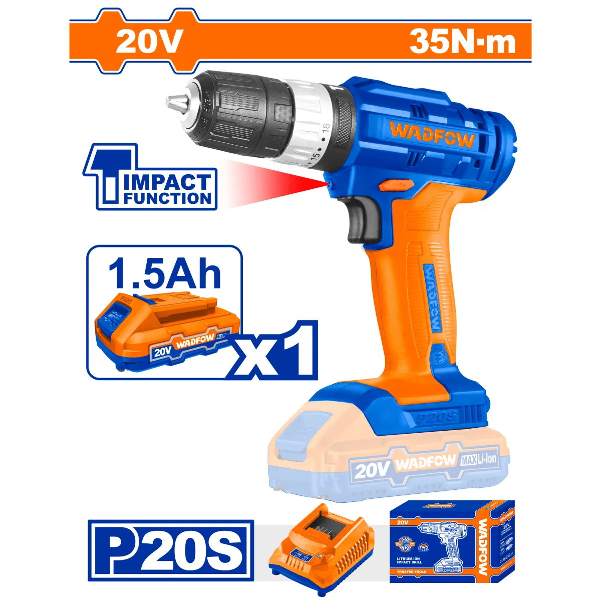 TALADRO D/IMPACTO INALAMBRICO 20V 35NM W